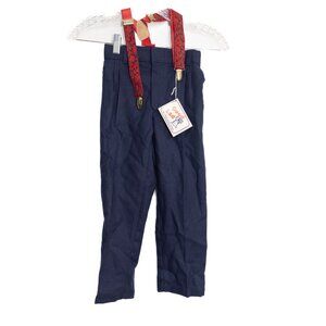 Good Lad Size 6 Boys Navy Pants With Red Paisley Suspenders